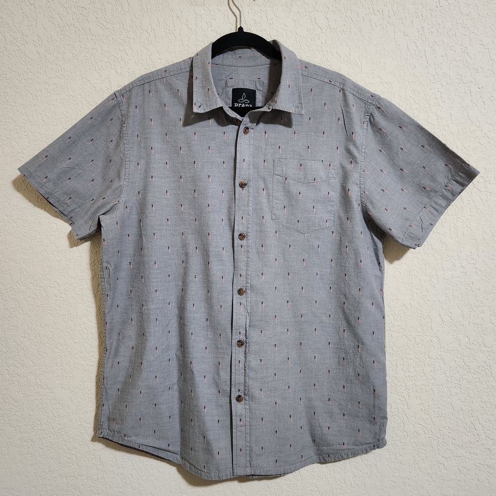 Prana Broderick Gray Button-Down Patterned Men's … - image 1